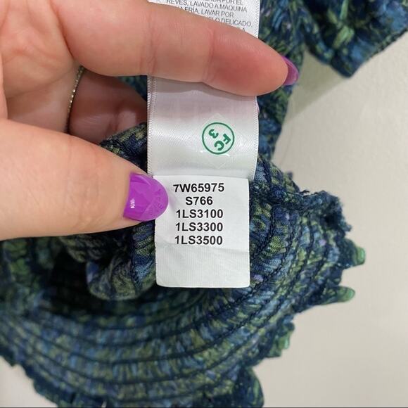 Lucky Brand Smocked Short Sleeve Square Neck Puff Sleeve Top Boho Chic Sz L NWT - Picture 8 of 10